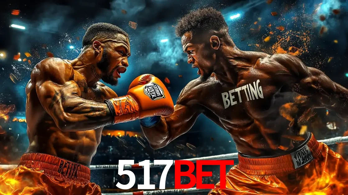 Dois boxeadores em uma luta intensa e explosiva, representando a adrenalina e as oportunidades de apostas em esportes de combate disponíveis na plataforma 517bet.