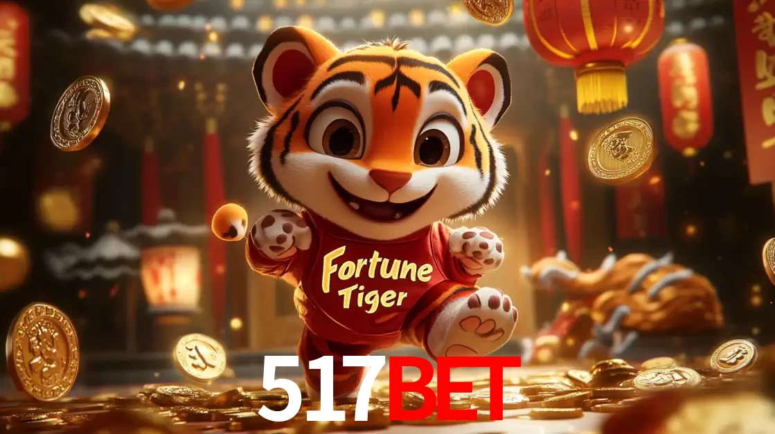 O alegre personagem do Fortune Tiger correndo sobre um caminho de moedas de ouro, simbolizando os grandes prêmios e a diversão do popular jogo de slot do 517bet.